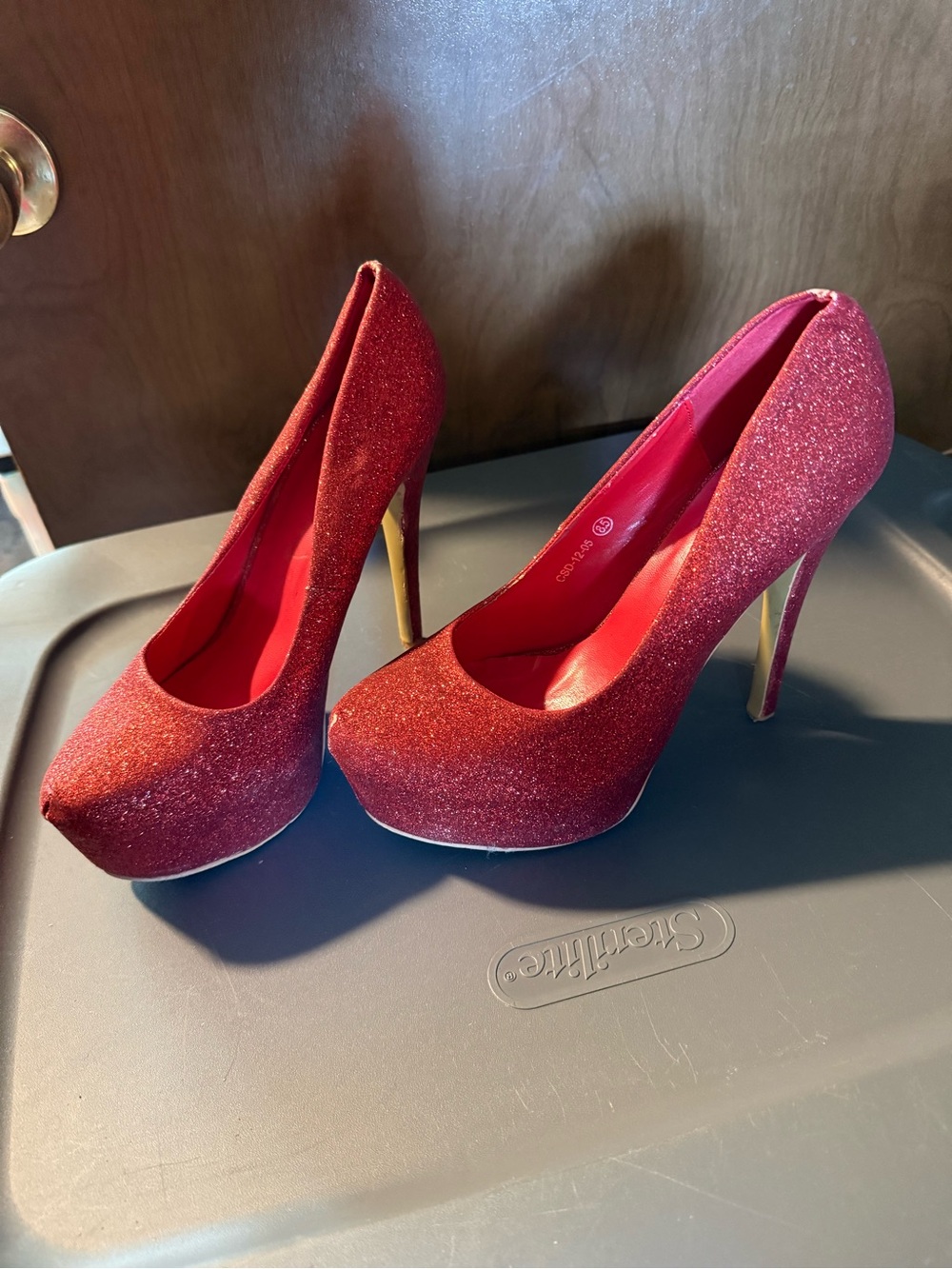 Red Glitter Platform High Heels - Women's Dress Pumps